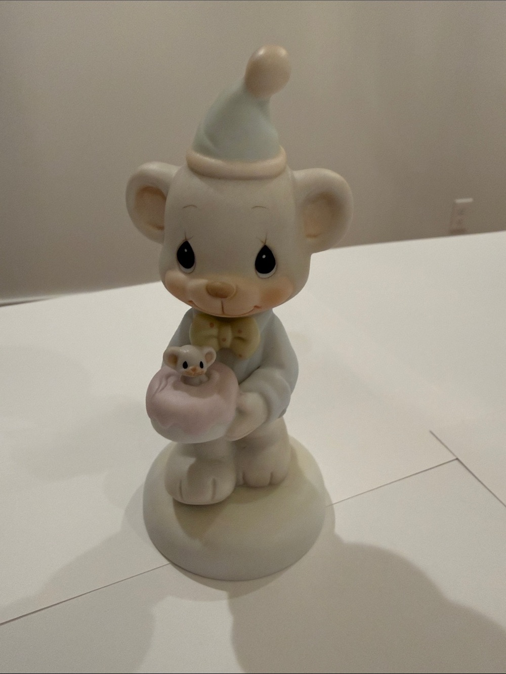 Precious Moments Porcelain Bear Figurine in Pastel Blue, Pink and Cream